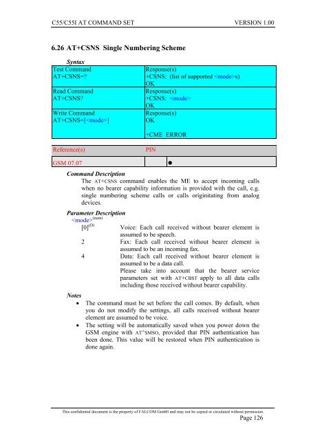 C55/C55i AT COMMAND SET Description Preliminary - Falcom