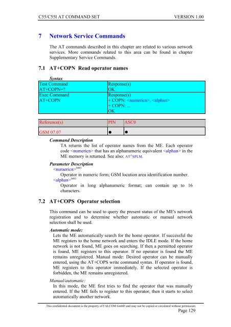 C55/C55i AT COMMAND SET Description Preliminary - Falcom