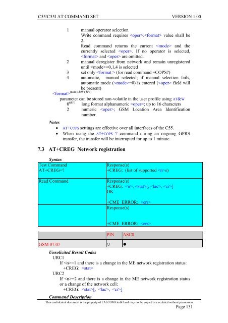 C55/C55i AT COMMAND SET Description Preliminary - Falcom