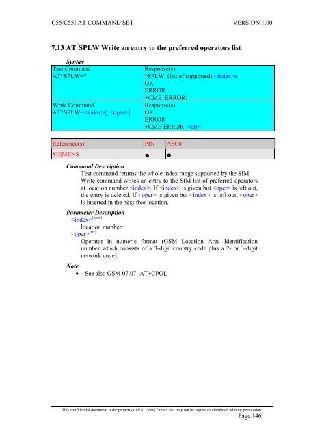 C55/C55i AT COMMAND SET Description Preliminary - Falcom