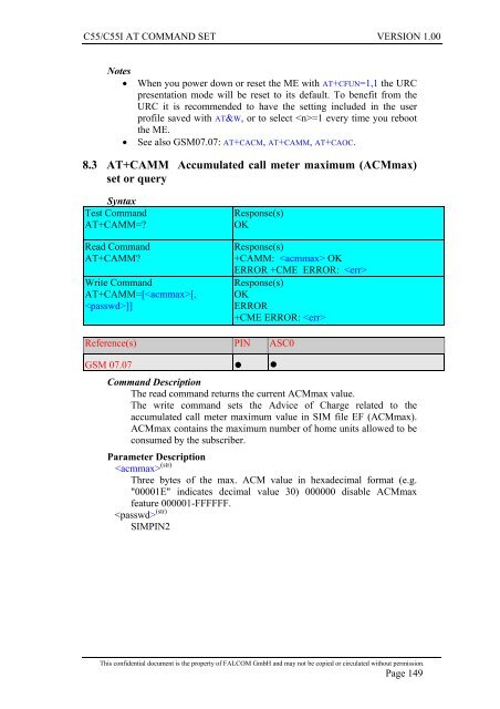 C55/C55i AT COMMAND SET Description Preliminary - Falcom