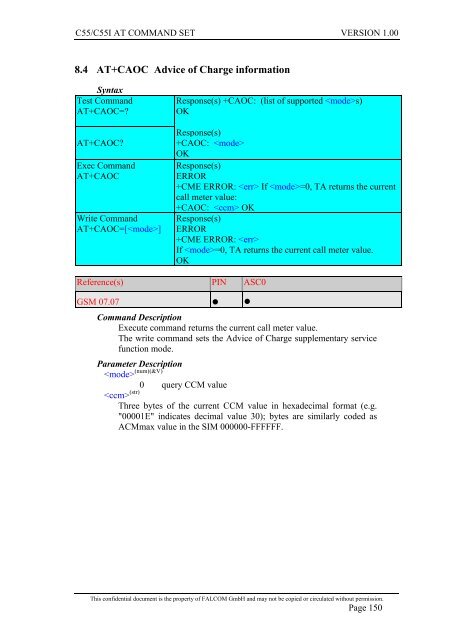 C55/C55i AT COMMAND SET Description Preliminary - Falcom