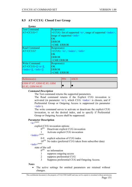 C55/C55i AT COMMAND SET Description Preliminary - Falcom