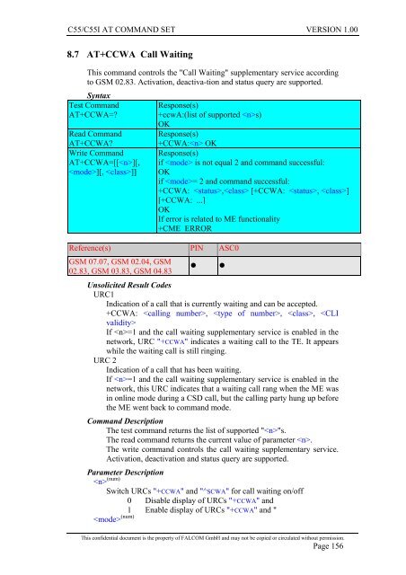 C55/C55i AT COMMAND SET Description Preliminary - Falcom