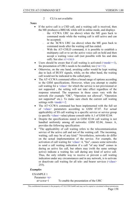 C55/C55i AT COMMAND SET Description Preliminary - Falcom