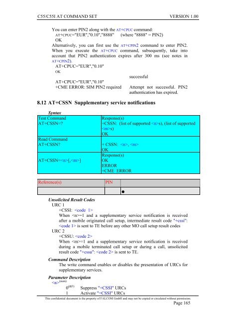 C55/C55i AT COMMAND SET Description Preliminary - Falcom