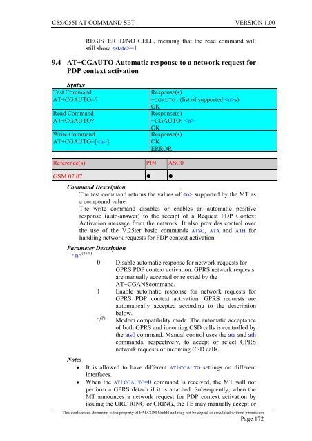 C55/C55i AT COMMAND SET Description Preliminary - Falcom