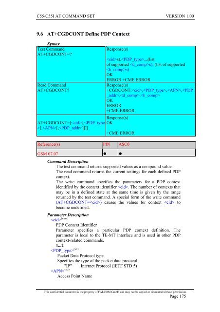 C55/C55i AT COMMAND SET Description Preliminary - Falcom