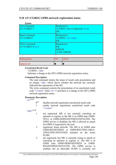 C55/C55i AT COMMAND SET Description Preliminary - Falcom