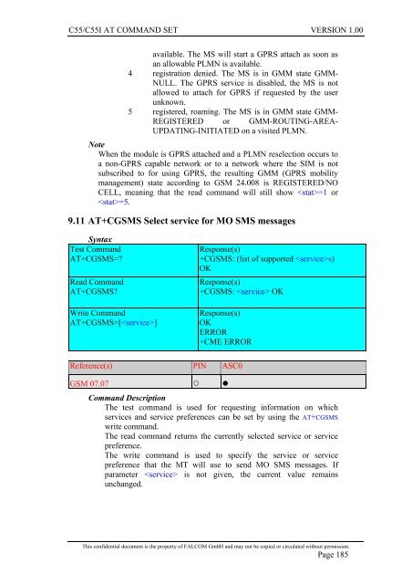 C55/C55i AT COMMAND SET Description Preliminary - Falcom