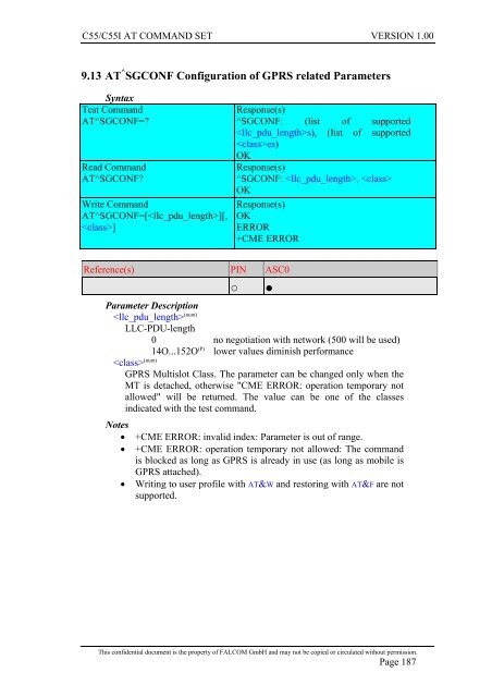 C55/C55i AT COMMAND SET Description Preliminary - Falcom