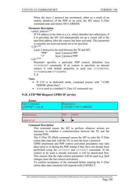 C55/C55i AT COMMAND SET Description Preliminary - Falcom