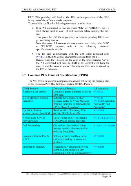 C55/C55i AT COMMAND SET Description Preliminary - Falcom