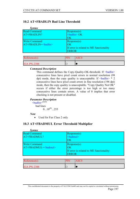 C55/C55i AT COMMAND SET Description Preliminary - Falcom