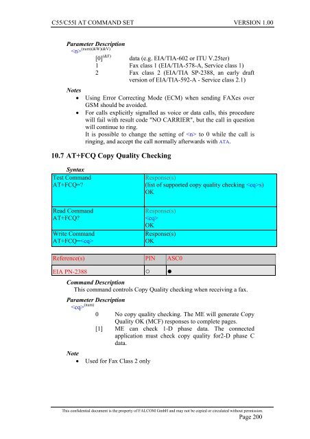 C55/C55i AT COMMAND SET Description Preliminary - Falcom