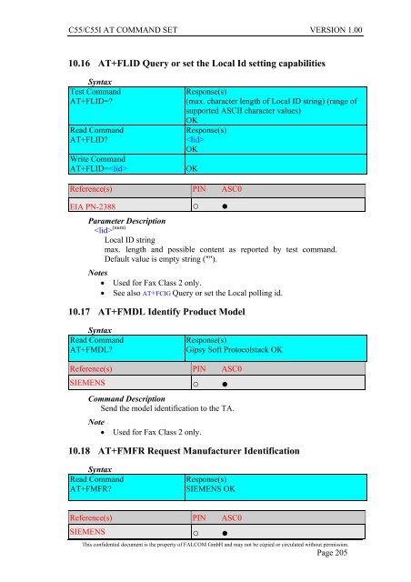 C55/C55i AT COMMAND SET Description Preliminary - Falcom