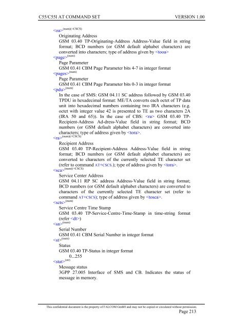 C55/C55i AT COMMAND SET Description Preliminary - Falcom