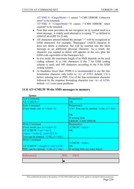 C55/C55i AT COMMAND SET Description Preliminary - Falcom