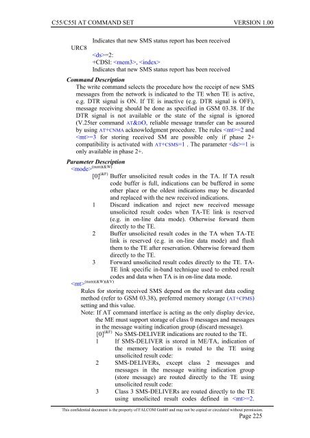 C55/C55i AT COMMAND SET Description Preliminary - Falcom