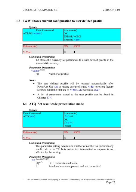 C55/C55i AT COMMAND SET Description Preliminary - Falcom