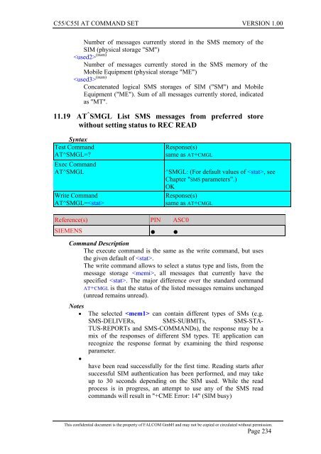 C55/C55i AT COMMAND SET Description Preliminary - Falcom