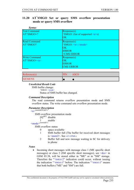 C55/C55i AT COMMAND SET Description Preliminary - Falcom