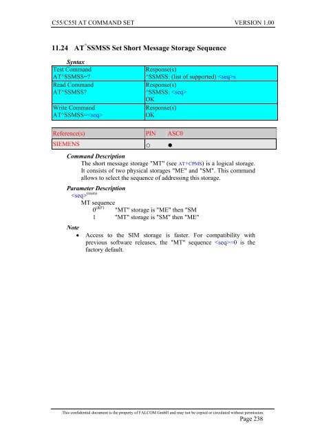 C55/C55i AT COMMAND SET Description Preliminary - Falcom