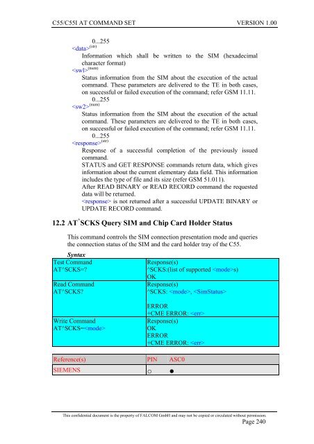 C55/C55i AT COMMAND SET Description Preliminary - Falcom