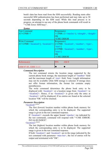 C55/C55i AT COMMAND SET Description Preliminary - Falcom