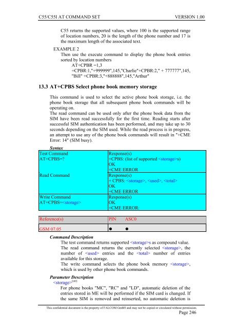 C55/C55i AT COMMAND SET Description Preliminary - Falcom