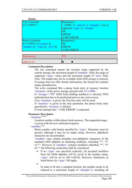 C55/C55i AT COMMAND SET Description Preliminary - Falcom