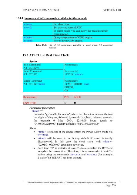 C55/C55i AT COMMAND SET Description Preliminary - Falcom