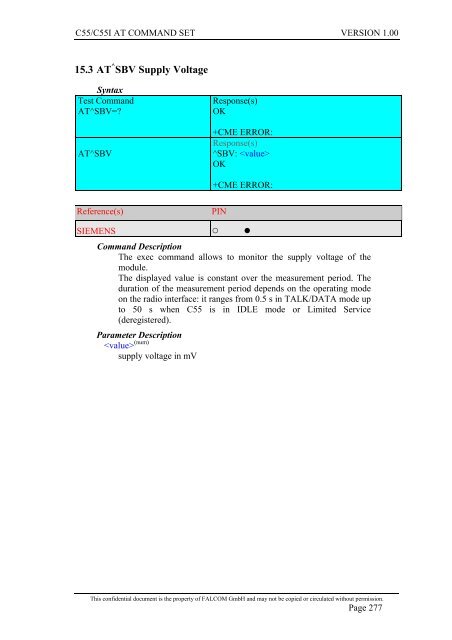 C55/C55i AT COMMAND SET Description Preliminary - Falcom