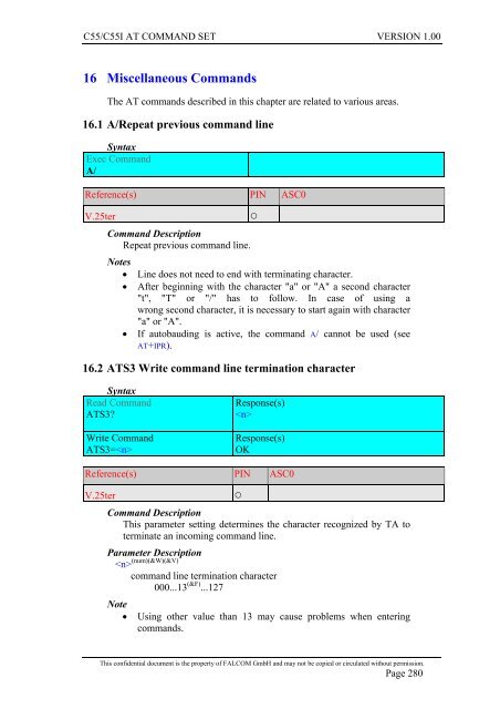 C55/C55i AT COMMAND SET Description Preliminary - Falcom