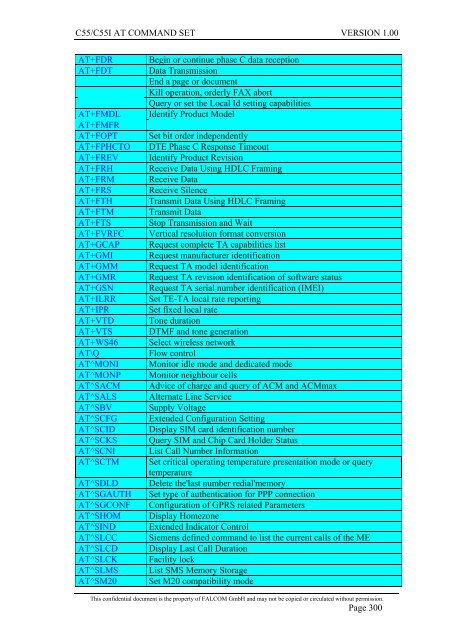 C55/C55i AT COMMAND SET Description Preliminary - Falcom