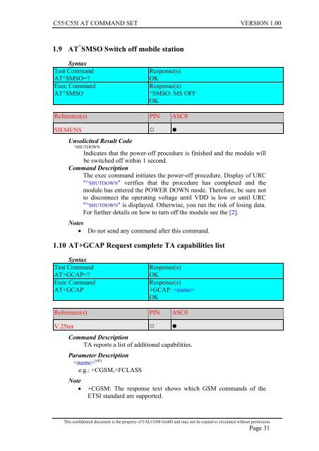 C55/C55i AT COMMAND SET Description Preliminary - Falcom