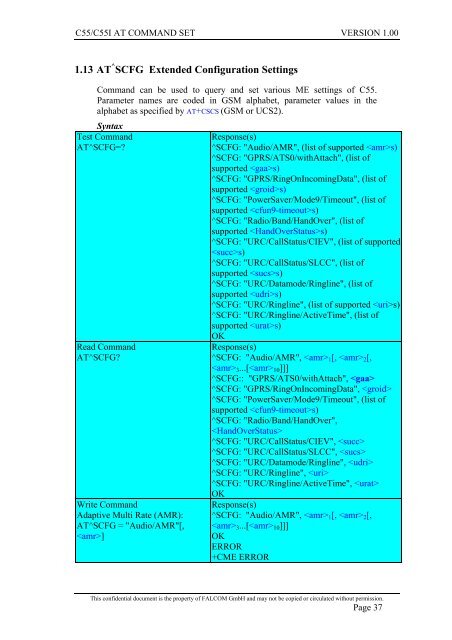 C55/C55i AT COMMAND SET Description Preliminary - Falcom