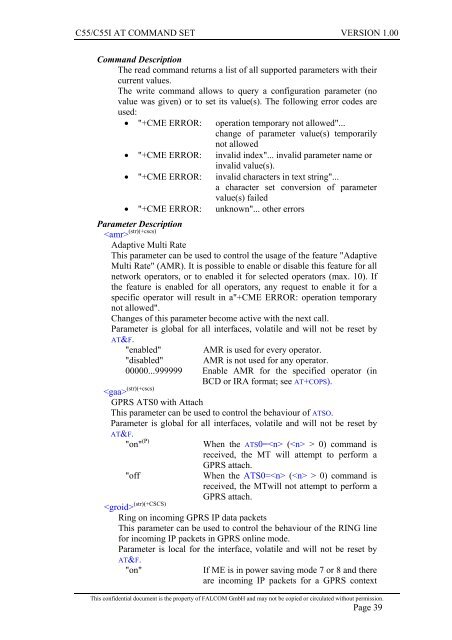 C55/C55i AT COMMAND SET Description Preliminary - Falcom