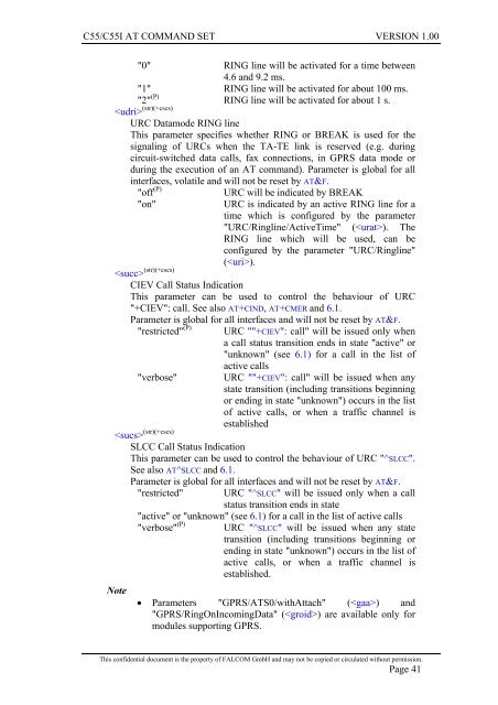 C55/C55i AT COMMAND SET Description Preliminary - Falcom