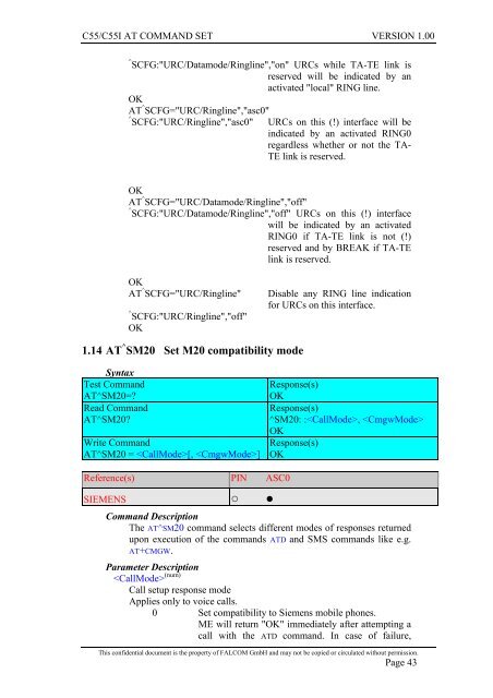 C55/C55i AT COMMAND SET Description Preliminary - Falcom