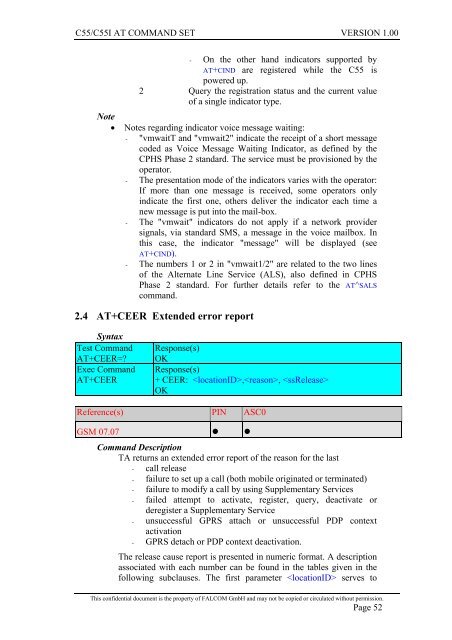 C55/C55i AT COMMAND SET Description Preliminary - Falcom