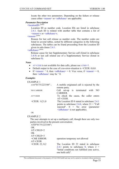 C55/C55i AT COMMAND SET Description Preliminary - Falcom