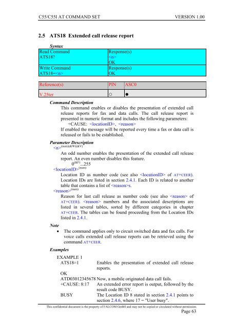 C55/C55i AT COMMAND SET Description Preliminary - Falcom