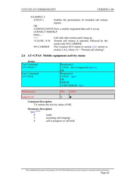 C55/C55i AT COMMAND SET Description Preliminary - Falcom