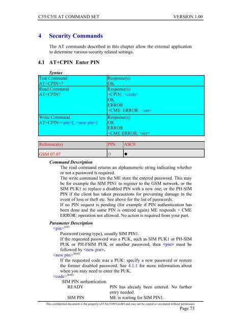 C55/C55i AT COMMAND SET Description Preliminary - Falcom