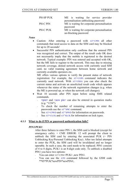 C55/C55i AT COMMAND SET Description Preliminary - Falcom