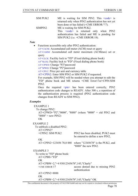 C55/C55i AT COMMAND SET Description Preliminary - Falcom