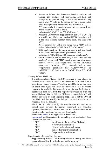 C55/C55i AT COMMAND SET Description Preliminary - Falcom