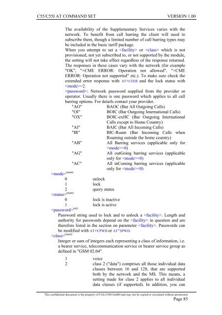 C55/C55i AT COMMAND SET Description Preliminary - Falcom