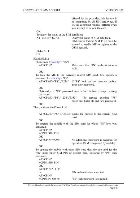 C55/C55i AT COMMAND SET Description Preliminary - Falcom